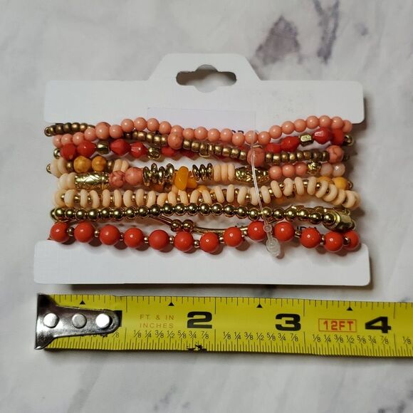 Orange, Coral, Gold set of beaded bracelets - Picture 2 of 2